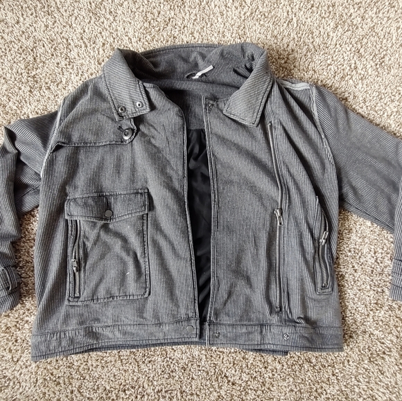 Free People Railroad Stripe Asymmetric Moto Jacket Size Medium Hit The Slopes - Picture 6 of 14
